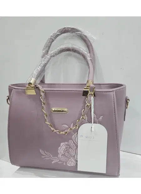 Stylish Lavender Faux Leather Embroidery Handbag